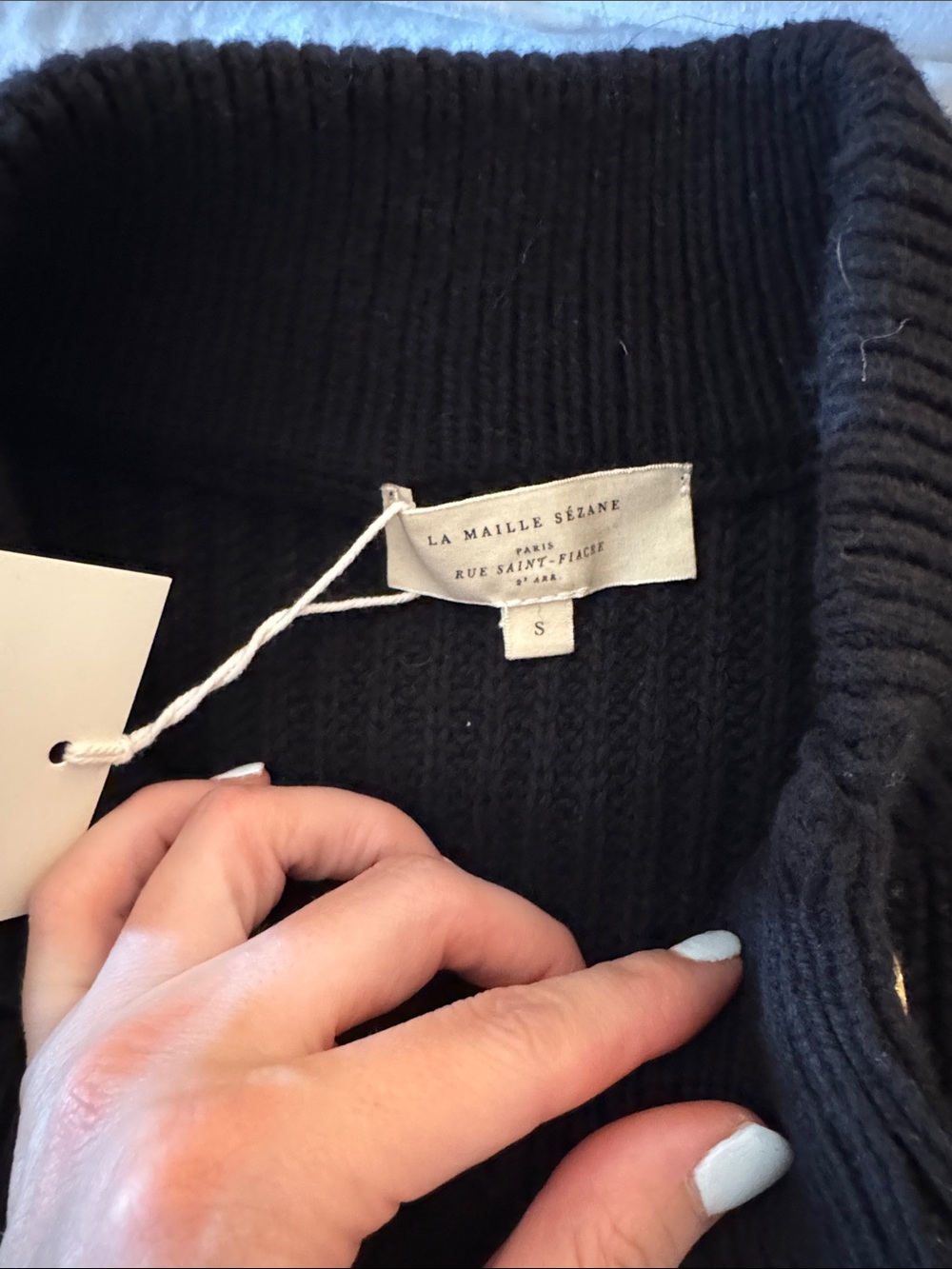 Sezane Black Crewneck Ribbed Sweater with Gold Buttons - Picture 2 of 2